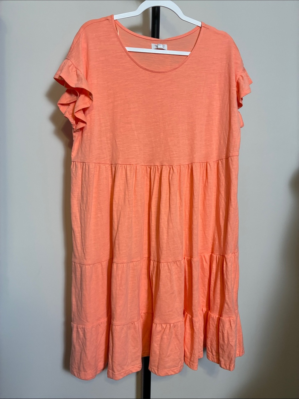 NWT True Craft Coral Tiered Ruffle Sleeve Tiered Mini Dress Size XL